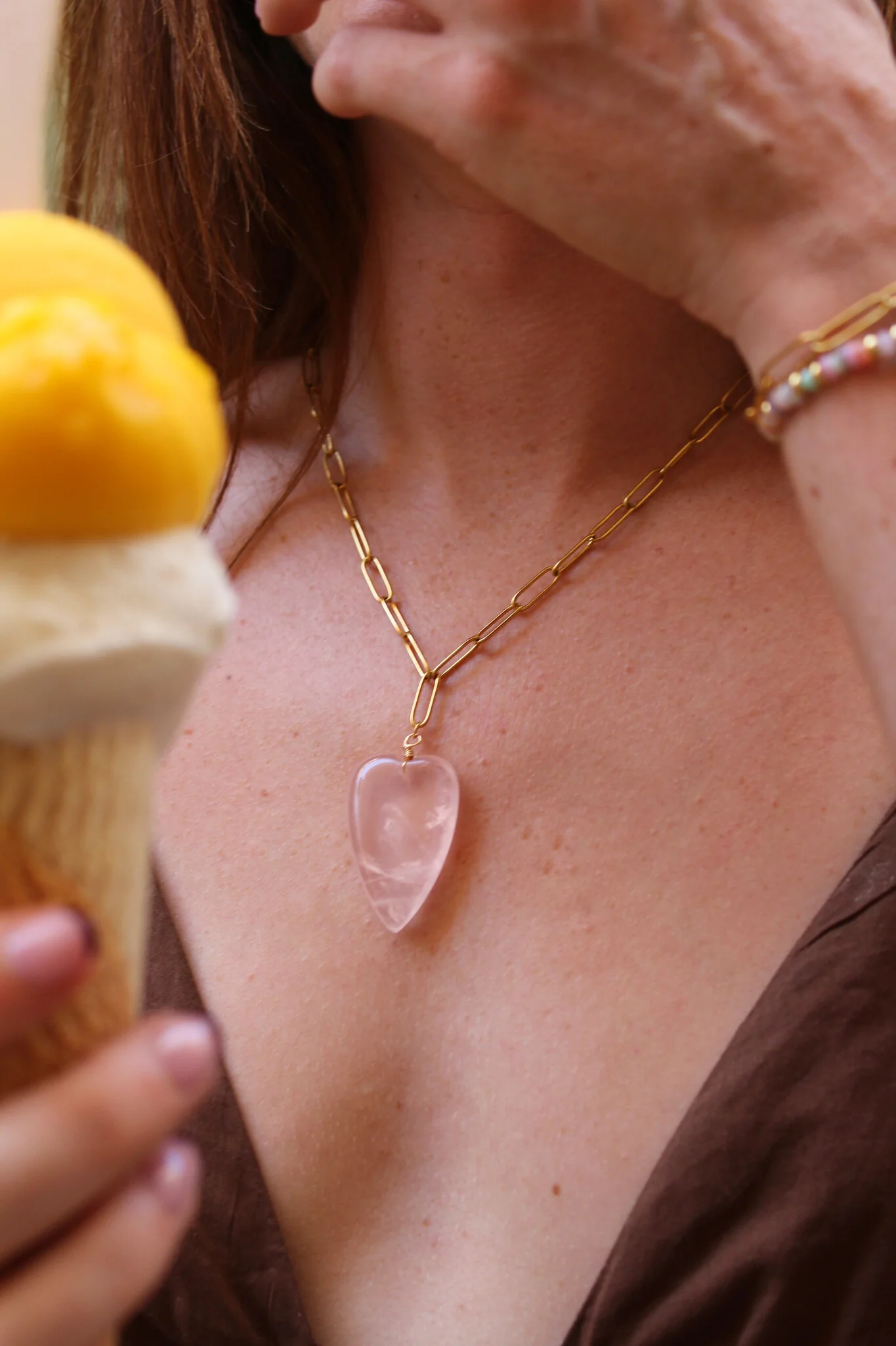 Natural Stone Heart - Collier - Pierre naturelle - Acier inoxydable - Image 7