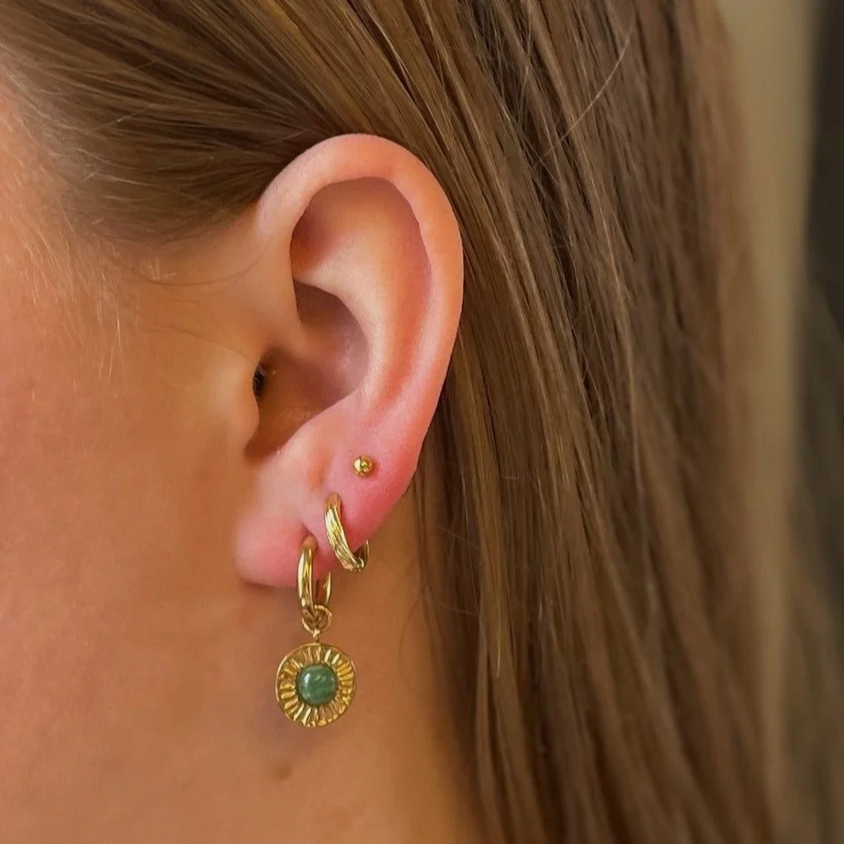 Rond - Boucles d'oreilles - Pierre naturelle - Acier inoxydable - Image 2
