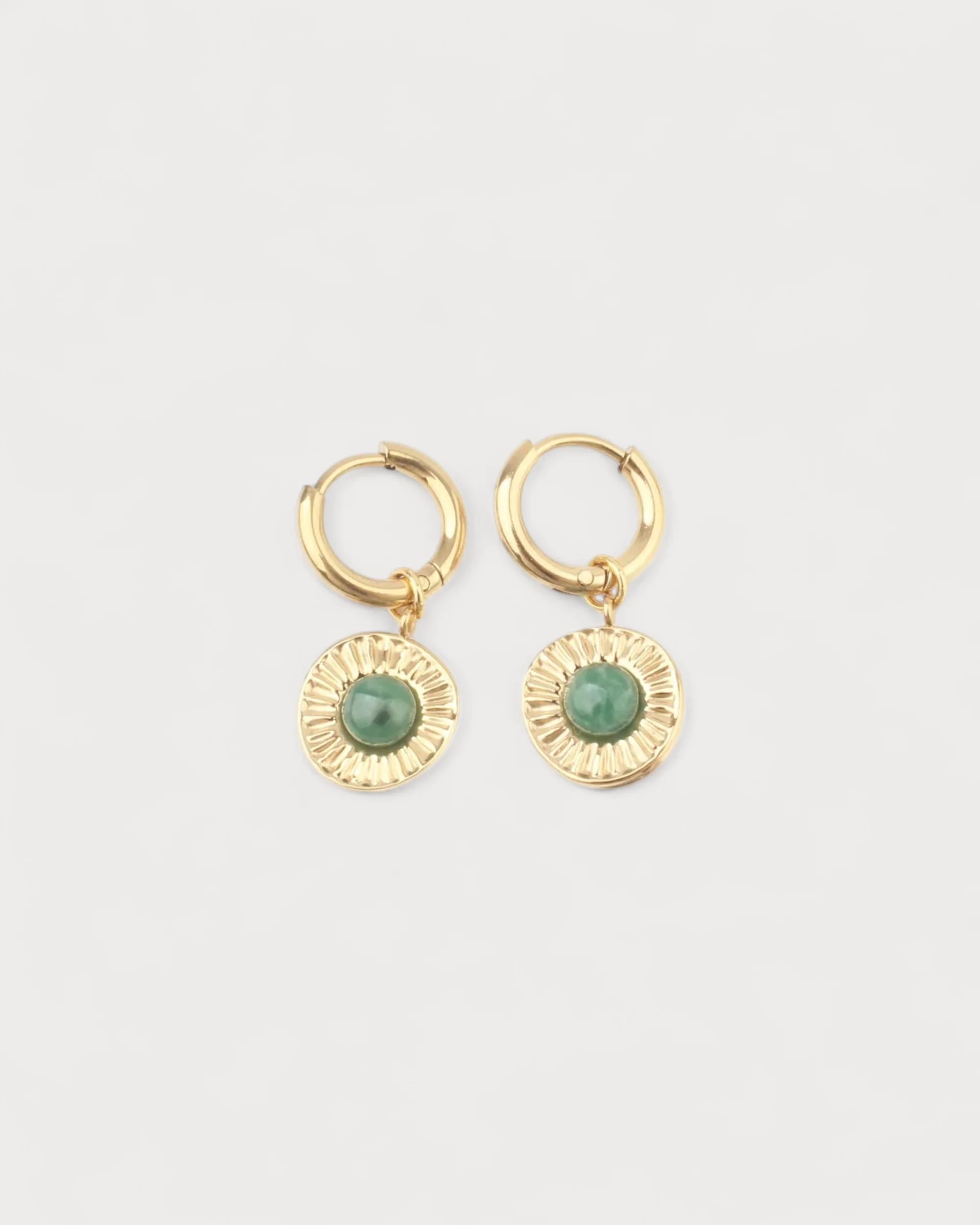 Rond - Boucles d'oreilles - Pierre naturelle - Acier inoxydable - Image 3