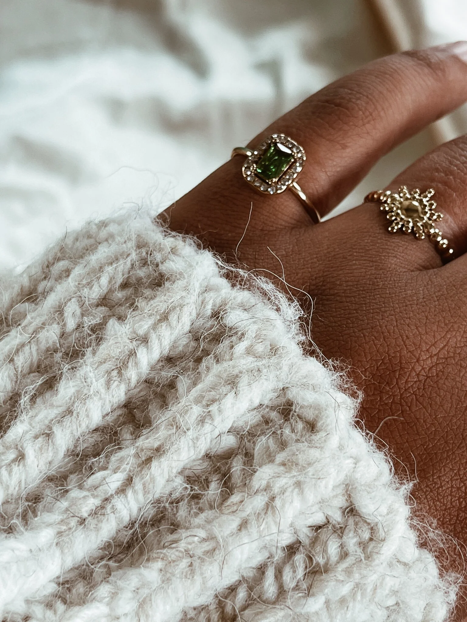 Bague carré en strass - Or - Ajustable - Image 3
