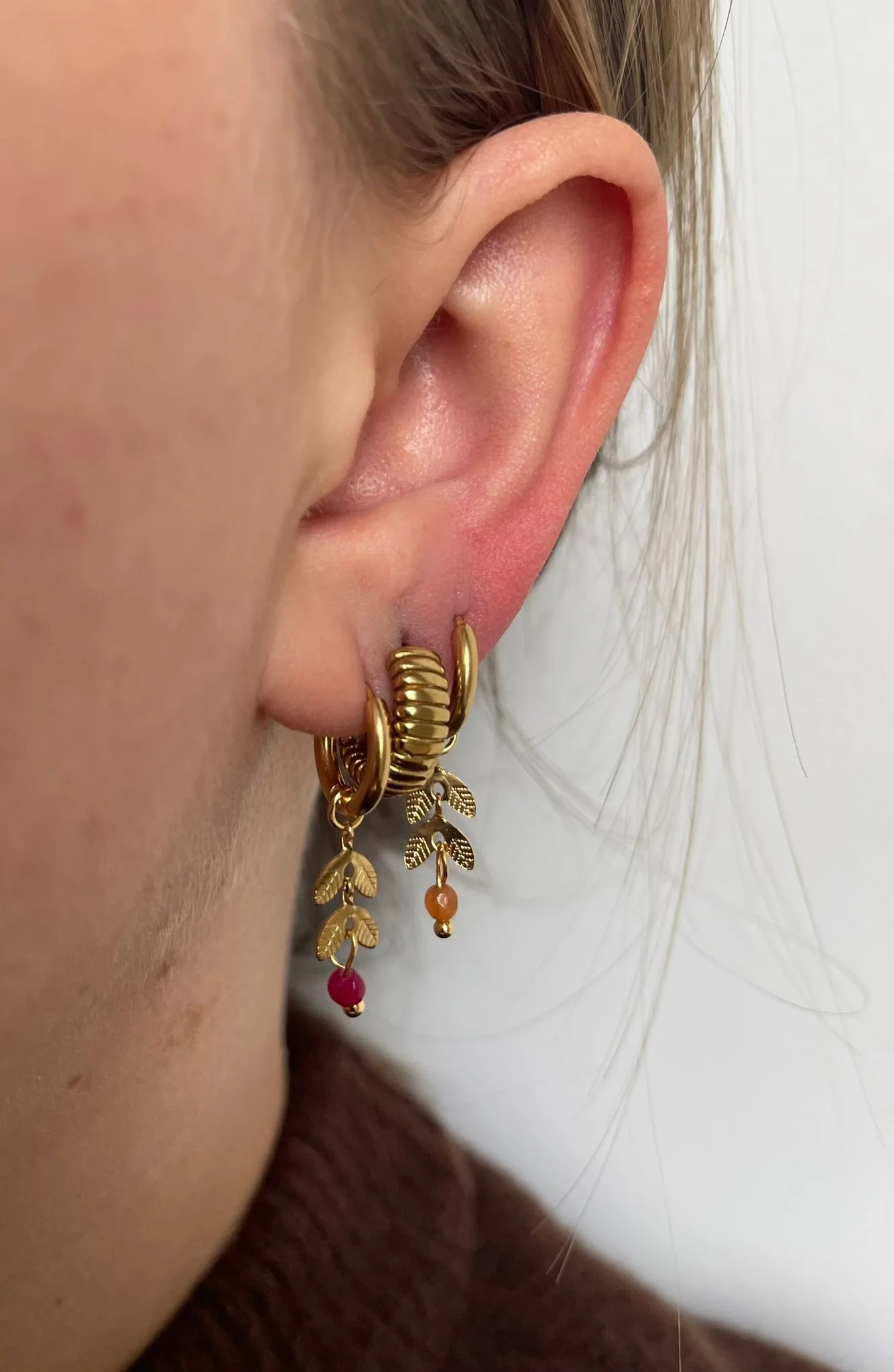 Stone Leaf - Boucles d'oreilles - Pierre naturelle - Acier inoxydable - Image 6